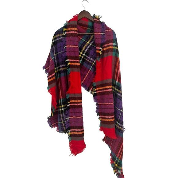 American Eagle Super Soft Plaid Fringed Scarf Shawl Red and Purple - Picture 1 of 6